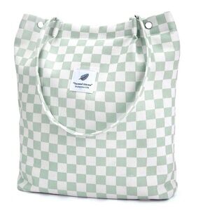 New Large Green Checkered Tote Bag